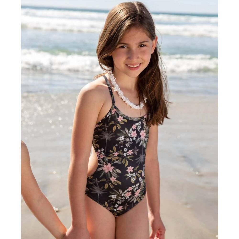 NEW PQ SWIM kids gasparilla ayah cut out one piece in black multi